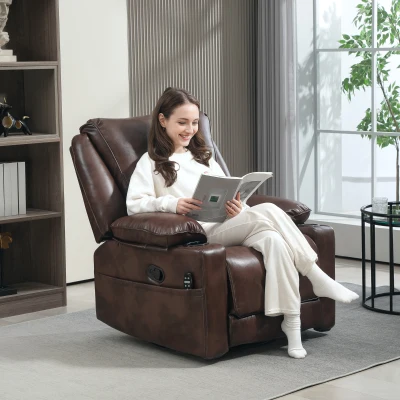 HOMCOM Recliner Massage Chair with Heat, Swivel Rocker, Brown