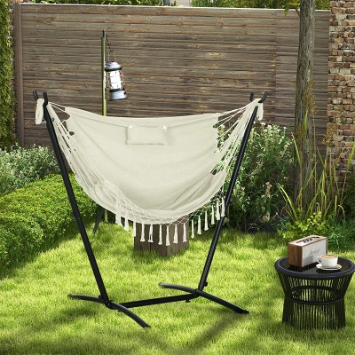 Outsunny U-Shape Hammock Chair with Headrest, Cream White