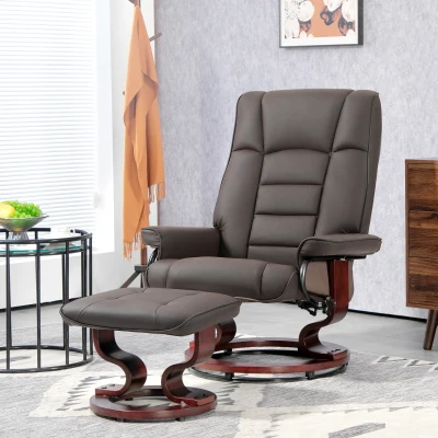 HOMCOM Faux Leather Swivel Recliner Chair with Ottoman, Brown