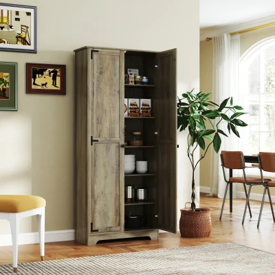 HOMCOM 72" Farmhouse Pantry Cabinet with Adjustable Shelves, Gray