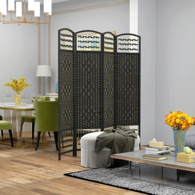 HOMCOM 4 Panel Folding Room Divider Screen, 5.6', Black