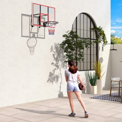 Soozier Wall Mounted Basketball Hoop with 43'' x 30'' Shatter Proof Backboard, for Indoor and Outdoor, White