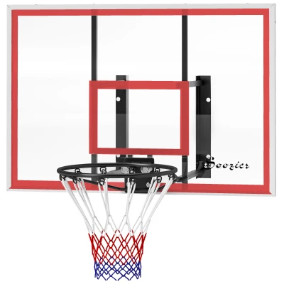 Soozier Wall Mounted Basketball Hoop with 43'' x 30'' Shatter Proof Backboard, for Indoor and Outdoor, White