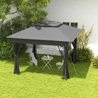 Outsunny 11' x 11' Outdoor Patio Pop Up Gazebo with Netting, Dark Gray