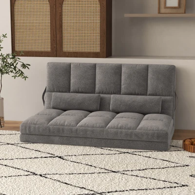 HOMCOM Convertible Recliner Floor Sofa Chair with 2 Pillows, Dark Gray