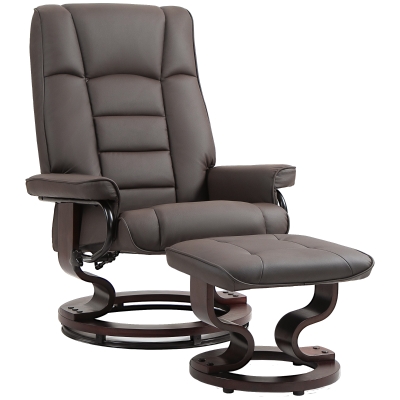 HOMCOM Faux Leather Swivel Recliner Chair with Ottoman, Brown