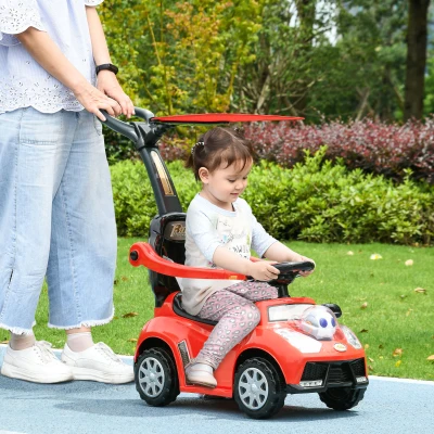 Qaba 3-in-1 Push Car with Canopy, Music & Safety Guardrail, Red