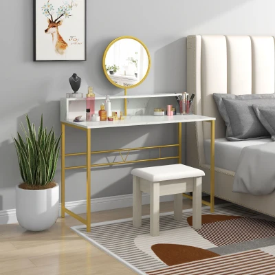 HOMCOM White Makeup Vanity Table with Mirror and Storage