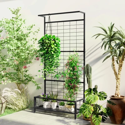 Flower Stand 35.4" W x 12.8" D x 74.2" H Black