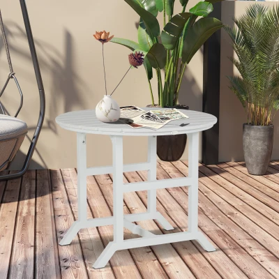 Outsunny Round Aluminum Patio Table for 4, Umbrella Hole, White