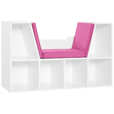 HOMCOM 6-Cubby Bookcase with Seat Cushion, Cube Storage Shelf with Reading Nook for Home Office, Study, Pink