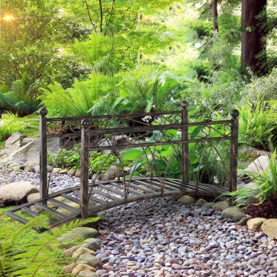Outsunny 3.3' Metal Zen Garden Bridge, Bronze with Siderails