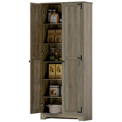 HOMCOM 72" Farmhouse Pantry Cabinet with Adjustable Shelves, Gray