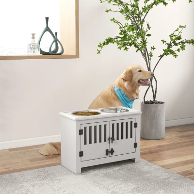 PawHut Dog Food Storage Cabinet & Feeding Station, White