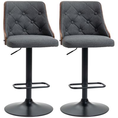 HOMCOM Adjustable Swivel Bar Stools Set of 2, Tufted Linen, Dark Grey