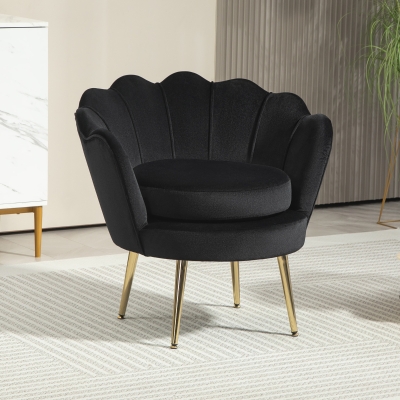HOMCOM Modern Accent Chair, Velvet-Touch Fabric Leisure Club Chair with Gold Metal Legs for Bedroom, Black