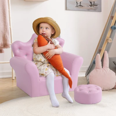 Qaba Kids Sofa Set, Princess Sofa with Footstool