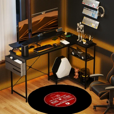 L Shaped Gaming Desk 57.9" W x 31.5" D x 35" H Black