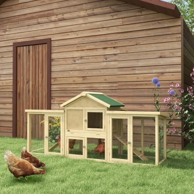 PawHut Wooden Chicken Coop with Nesting Box, Double Runs