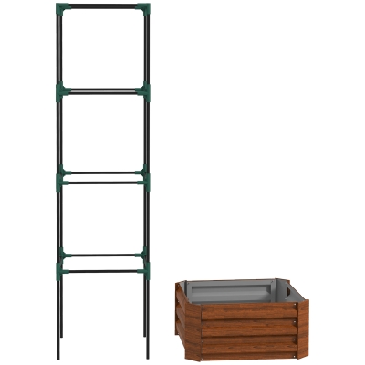 Outsunny 24" Galvanized Planter Box with Tomato Cage, Brown
