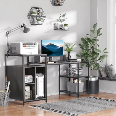 HOMCOM 68" Office Desk with Bookshelf & CPU Stand, Gray