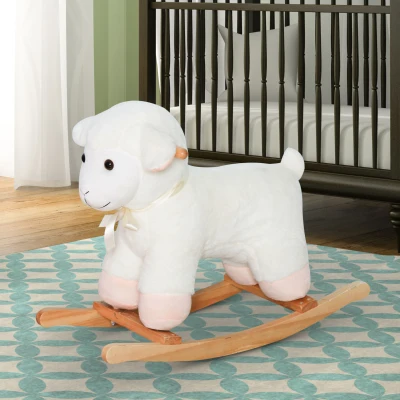 Qaba Rocking Sheep Ride-On Toy, White Plush for Kids