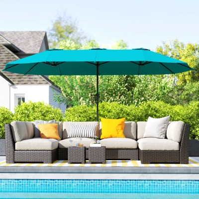 Outsunny 13ft Patio Umbrella with Crank Handle, UPF30+, Navy Blue