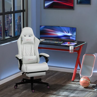 Vinsetto High Back Gaming Chair, PU Leather, White & Pink