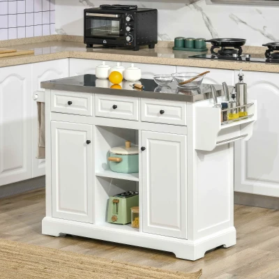 HOMCOM Rolling Kitchen Island Cart with Storage, White
