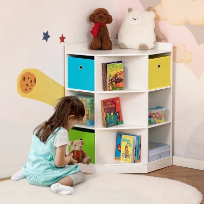 HOMCOM Kids Corner Cabinet, Toy Storage Organizer, White