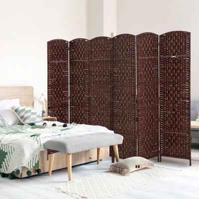 HOMCOM 6FT Folding Privacy Screen, Wicker Room Divider, Brown