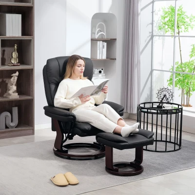 HOMCOM Swivel Recliner Chair with Ottoman, PU Leather, Black