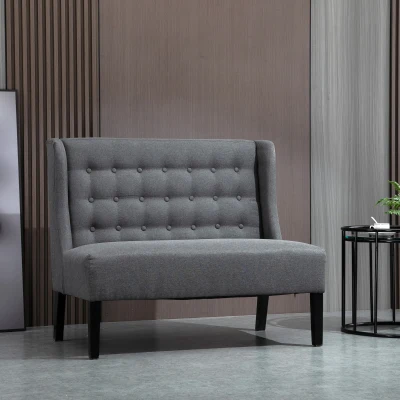 HOMCOM Gray Wingback Loveseat, Modern Tufted Couch