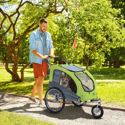 Aosom Dog Bike Trailer 2-In-1 Stroller with Canopy, Green