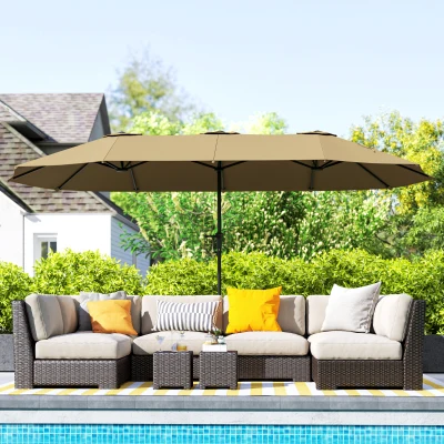 Outsunny 13ft Extra Large Patio Umbrella with Crank, UPF30+, Coffee