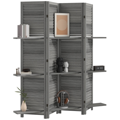 HOMCOM 67" Wood Privacy Screen Room Divider with Shelves, Gray