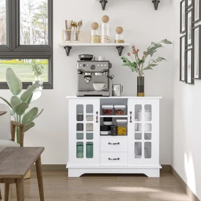 HOMCOM Sideboard Buffet Cabinet, White with Glass Doors & Shelves
