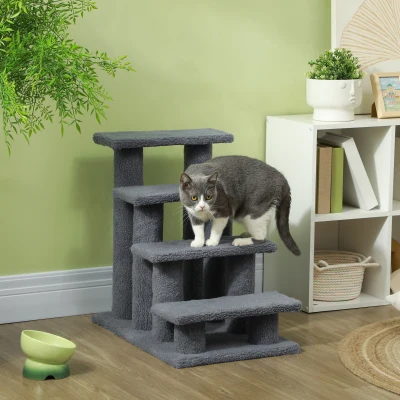 PawHut 25" Carpeted Cat Scratching Post Stairs, Gray