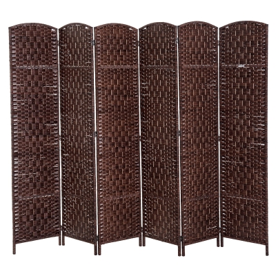 HOMCOM 6FT Folding Privacy Screen, Wicker Room Divider, Brown