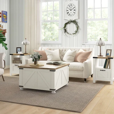 HOMCOM Farmhouse Side Table with Storage, White