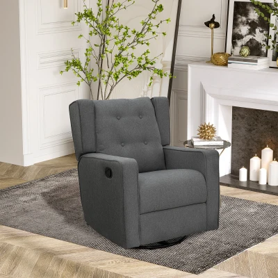 HOMCOM Wingback Swivel Recliner Chair, Tufted Gray Rocker