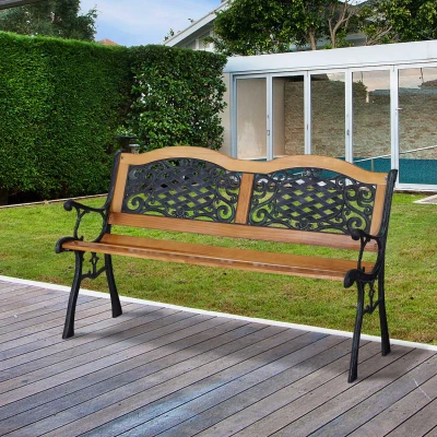 Outsunny 50" Outdoor Garden Bench, 2-Person Loveseat, Teak