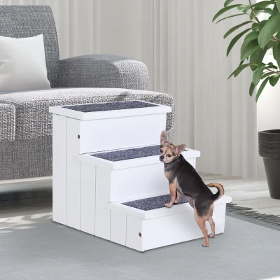 PawHut 3-Step Wooden Non-Slip Pet Stairs for Cats, White