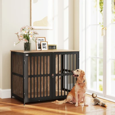 PawHut 39" Dog Crate Furniture, Anti-Chew Mesh, Walnut Brown