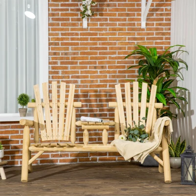 Outsunny 2-Seat Wooden Adirondack Chair, Outdoor Loveseat