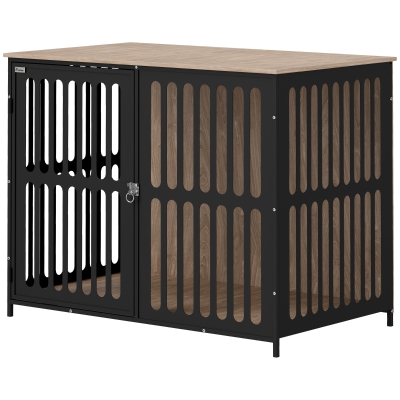 PawHut 39" Dog Crate Furniture, Anti-Chew Mesh, Walnut Brown