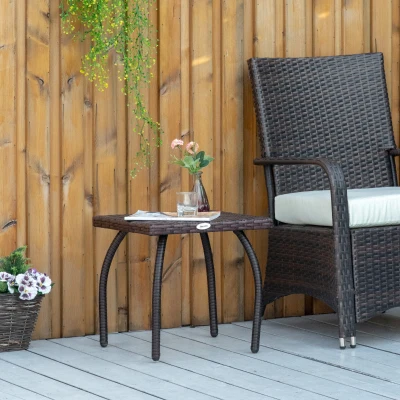 Outsunny Wicker Side Table, Small Square Rattan, Brown