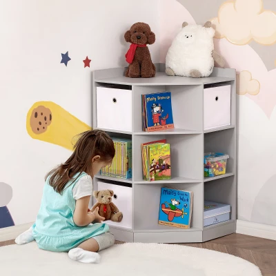 HOMCOM Kids Corner Cabinet, Toy Storage Organizer, Gray