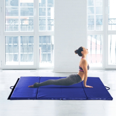 Soozier 4'x6'x2'' Folding Gymnastics Tumbling Mat, Exercise Mat  with Carrying Handles for Yoga, MMA, Martial Arts, Stretching, Core Workouts, Blue
