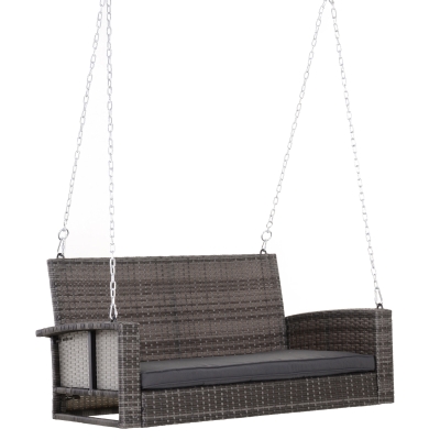 Outsunny 2-Person Wicker Hanging Swing Bench, Gray